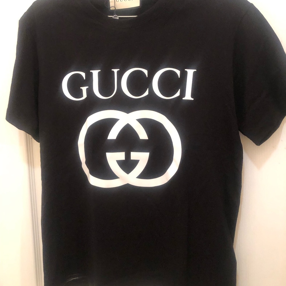 Gucci Black T-Shirt with White Logo Print